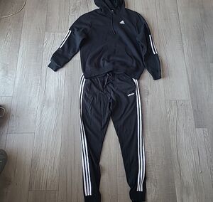 Adidas Black Hoodie and Joggers with White Accents